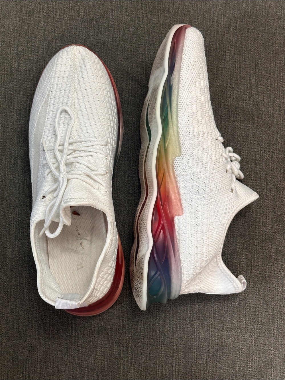 Wanted White Knit Sneakers with Rainbow Soles